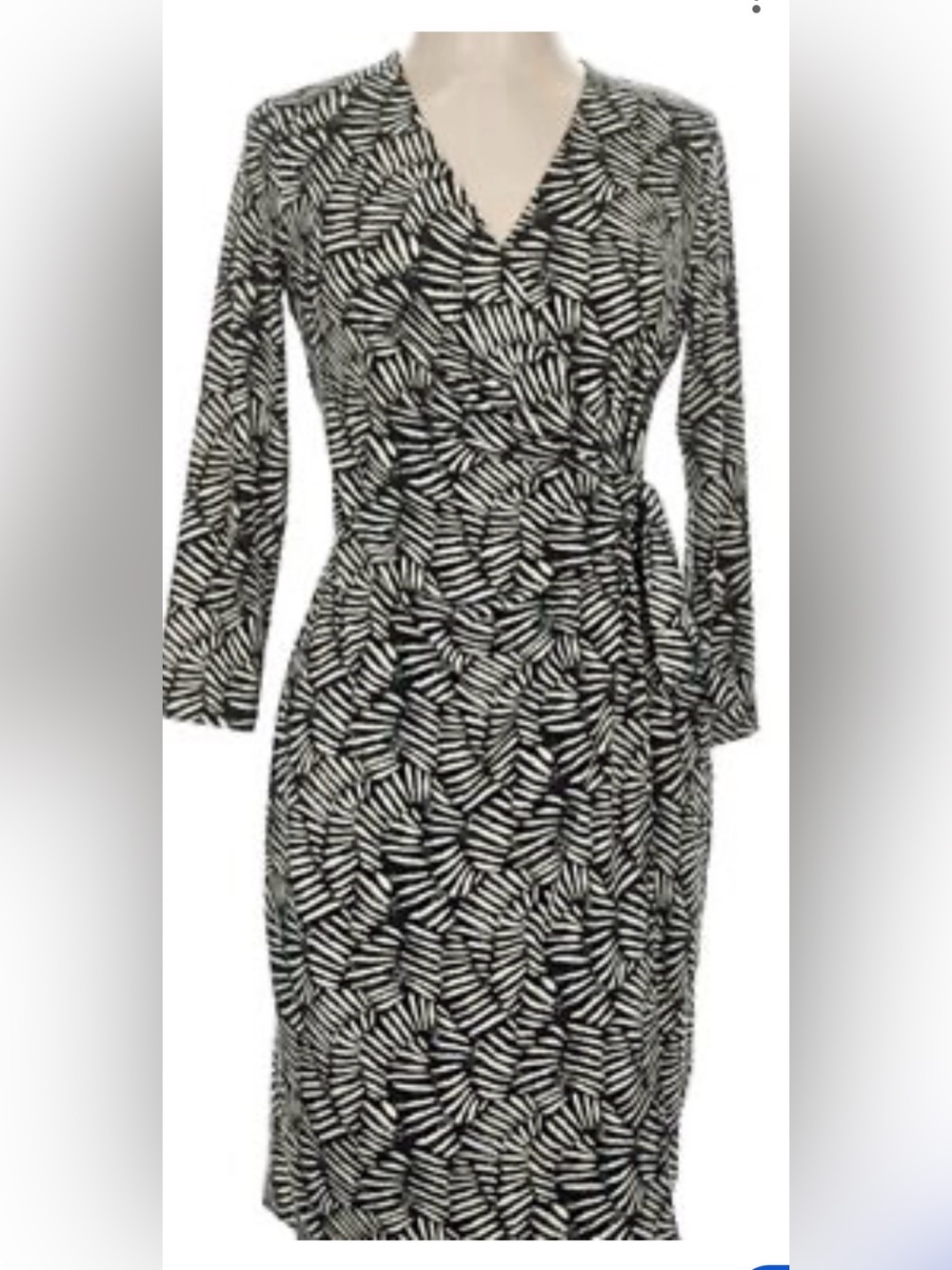 Anne Klein  Black & White Wrap Dress with Leaf Stripe Print